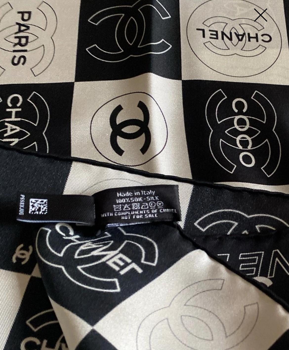 Chanel Mini Stole Scarf — Black & White, 65×65 cm