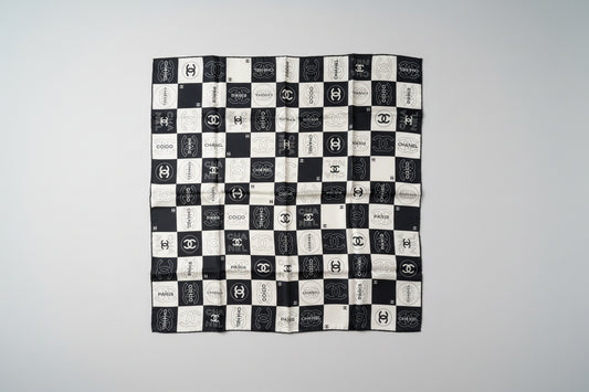Chanel Mini Stole Scarf — Black & White, 65×65 cm