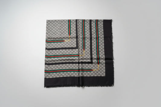 Gucci GG Wool Scarf — Beige/Red/Green, 140×140 cm, New with Tag