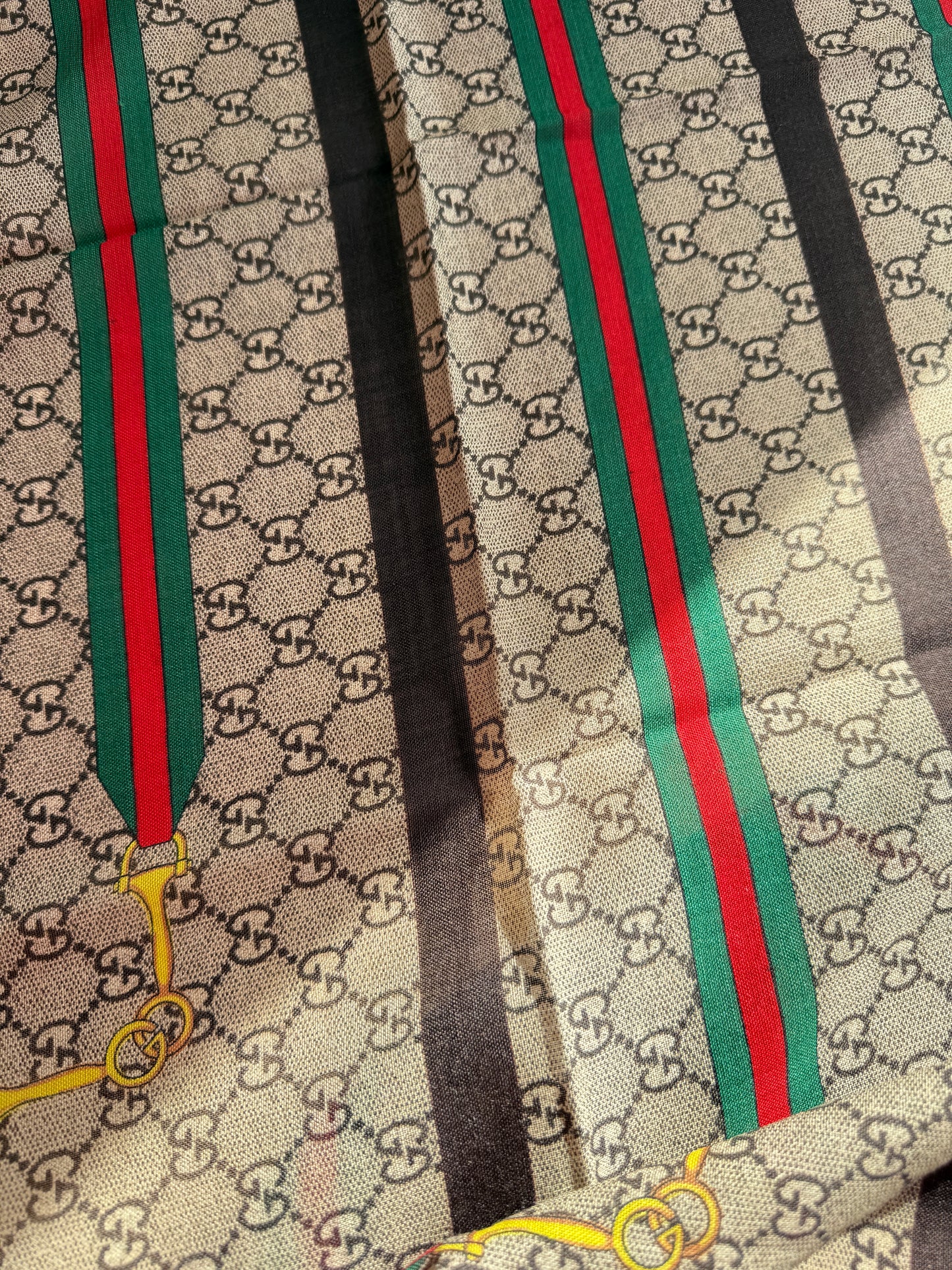Gucci GG Wool Scarf — Beige/Red/Green, 140×140 cm, New with Tag