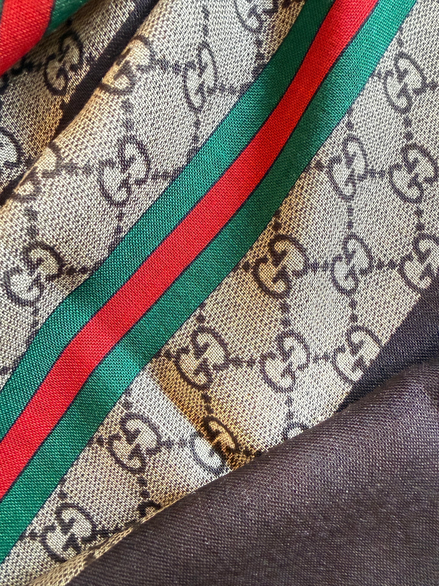 Gucci GG Wool Scarf — Beige/Red/Green, 140×140 cm, New with Tag