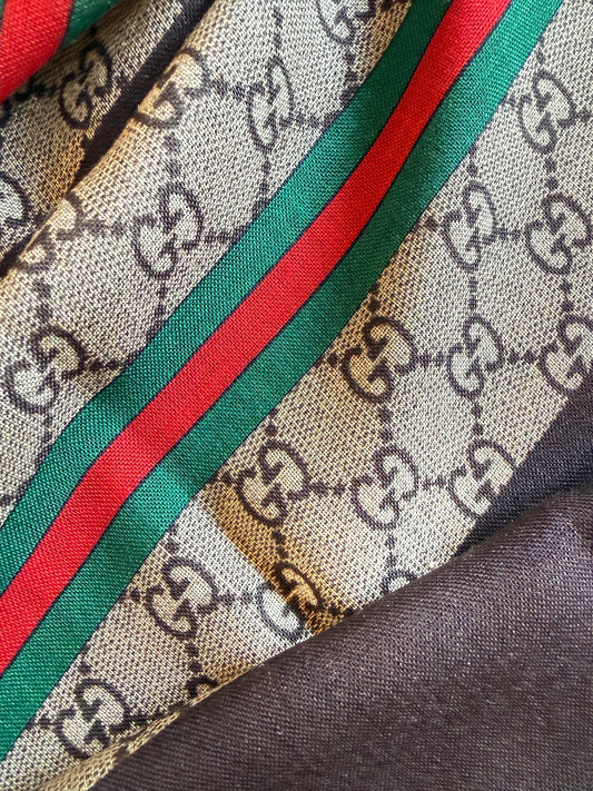 Gucci GG Wool Scarf — Beige/Red/Green, 140×140 cm, New with Tag